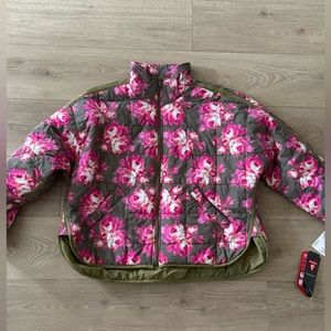 Free People FP Movement Printed Pippa Packable Puffer Jacket Sz M Pink Rose